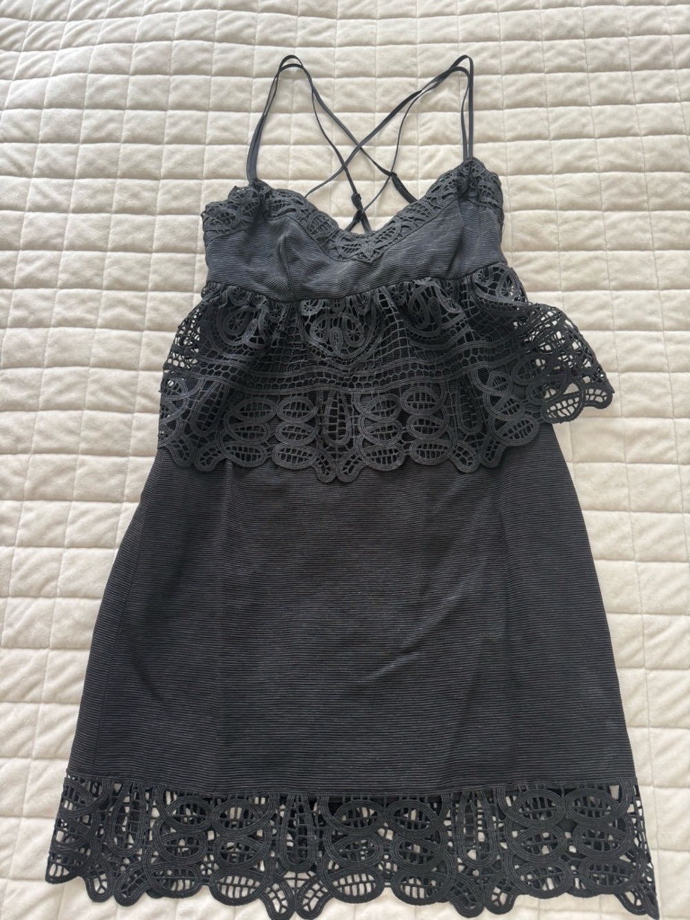 Black Lace-Trim Midi Dress